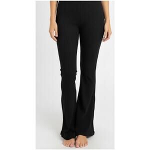 Halara Pants Womens Large Black Ribbed Knit Flare Leg Zip Hem Pull On Leggings